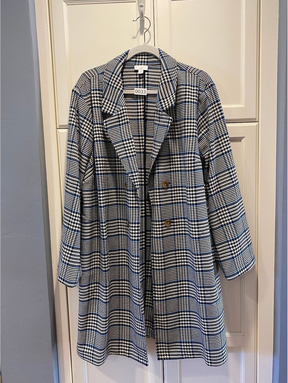 J.Jill Women's XL Plaid Long Coat with Blue Accent